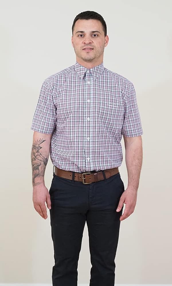 Pierre Cardin Mens 100% Cotton Short Sleeve Checked Shirt